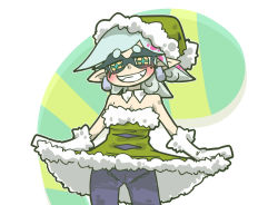 Rule 34 | + +, 1girl, bare shoulders, black pantyhose, blue hair, breasts, clothes lift, cowboy shot, curtsey, detached collar, dress, dress lift, earrings, eyebrows, gloves, grin, hat, inkling, jewelry, lace, lace-trimmed panties, lace trim, marie (splatoon), mole, mole under eye, nintendo, panties, panties under pantyhose, pantyhose, pointy ears, santa costume, santa hat, seki (red shine), small breasts, smile, solo, splatoon (series), splatoon 1, thick eyebrows, underwear, white gloves