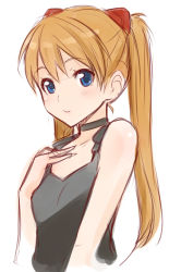 Rule 34 | 1girl, blue eyes, brown hair, choker, flat chest, ha-ru, hand on another&#039;s chest, hand on own chest, long hair, neon genesis evangelion, orange hair, simple background, sketch, solo, souryuu asuka langley, twintails, upper body