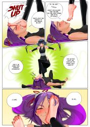 Rule 34 | 2girls, absurdres, bleach, blush, feet, femdom, foot focus, foot on another&#039;s face, foot on head, highres, l mould, licking foot, multiple girls, saliva, saliva trail, shihouin yoruichi, shoes, smug, soles, steam, sui-feng, toenails, trample, unworn shoes, yuri