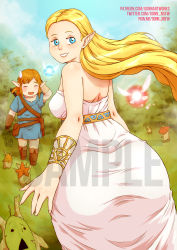 Rule 34 | 1boy, 1girl, 6+others, ass, breasts, cleavage, dress, fairy, gonnartworks, highres, huge ass, large breasts, link, multiple others, nintendo, princess zelda, tagme, the legend of zelda, the legend of zelda: breath of the wild, white dress