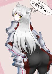 Rule 34 | 1girl, absurdres, animal ear fluff, animal ears, armor, artist request, ass, ass grab, bodysuit, cat ears, gloves, grey hair, highres, huge ass, leaning, leaning forward, long hair, looking back, looking down, m (xenoblade), skin tight, solo, very long hair, xenoblade chronicles (series), xenoblade chronicles 3, yellow eyes