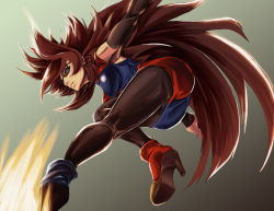 Rule 34 | 1girl, android 21, ankle boots, artist request, ass, big hair, black-framed eyewear, black pantyhose, blue eyes, boots, breasts, brown hair, curly hair, dragon ball, dragon ball fighterz, dress, female focus, from below, glasses, high heel boots, high heels, highres, long hair, multicolored boots, multicolored clothes, multicolored dress, pantyhose, solo