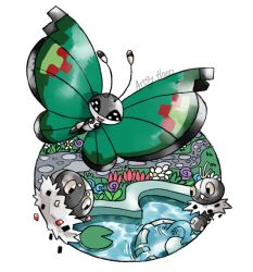 Rule 34 | artsy-theo, bug, butterfly, creature, creatures (company), evolutionary line, full body, game freak, gen 6 pokemon, insect, nintendo, no humans, outdoors, pokemon, pokemon (creature), scatterbug, spewpa, vivillon, vivillon (garden)