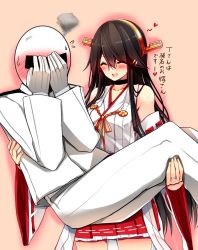 Rule 34 | 10s, 1boy, 1girl, ^ ^, admiral (kancolle), bare shoulders, black hair, breasts, carrying, check translation, choker, closed mouth, collarbone, comic, detached sleeves, dress, closed eyes, gloves, hair ornament, hairclip, haruna (kancolle), headgear, japanese clothes, jewelry, kantai collection, long hair, military, military uniform, nontraditional miko, open mouth, pants, princess carry, red skirt, remodel (kantai collection), ring, shirt, skirt, smile, speech bubble, translation request, tsukui kachou, uniform, wedding band, white gloves, white pants, white shirt, wide sleeves