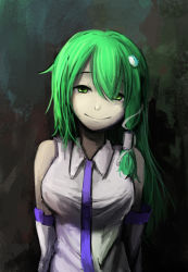 Rule 34 | 1girl, breasts, closed mouth, collared shirt, commentary request, detached sleeves, frog hair ornament, green eyes, green hair, hair between eyes, hair ornament, hair tubes, highres, kochiya sanae, large breasts, long hair, looking at viewer, nekonekosan (kemushima3), shirt, sleeveless, sleeveless shirt, smile, snake hair ornament, solo, touhou, upper body, white shirt