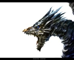Rule 34 | capcom, dragon, from side, kushala daora, letterboxed, monster, monster hunter (series), no humans, profile, scales, sharp teeth, simple background, solo, spikes, teeth, white background, yatsude