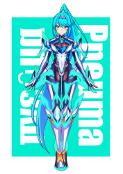 Rule 34 | 1girl, absurdres, breasts, green eyes, green hair, hakusai (hksicabb), highres, large breasts, long hair, pneuma (xenoblade), ponytail, solo, spandex, spoilers, thighhighs, very long hair, xenoblade chronicles (series), xenoblade chronicles 2