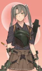 Rule 34 | 10s, 1girl, absurdres, alternate color, black hair, bow (weapon), enosan, green eyes, highres, japanese clothes, kantai collection, long hair, md5 mismatch, muneate, resolution mismatch, skirt, solo, source smaller, twintails, weapon, zuikaku (kancolle)