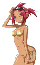 Rule 34 | 1girl, artist request, bikini, bracelet, dark-skinned female, dark skin, indian clothes, jewelry, navel, non-web source, red eyes, red hair, sari sumdac, short twintails, smile, solo, string bikini, sunglasses, swimsuit, transformers, transformers animated, twintails