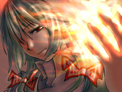 1girl element_bender female_focus fire fujiwara_no_mokou magic red_eyes solo touhou white_hair