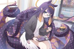 Rule 34 | 1girl, absurdres, animal ears, ao-chan (ninomae ina&#039;nis), black cardigan, blonde hair, blue eyes, blunt bangs, cardigan, commentary, cup, disposable cup, drinking straw, english commentary, fang, fang out, glasses, gradient hair, halo, highres, holding, holding cup, holding stylus, holding tablet pc, hololive, hololive english, long hair, long sleeves, low wings, masabodo, multicolored hair, ninomae ina&#039;nis, open cardigan, open clothes, puffy long sleeves, puffy sleeves, purple hair, shirt, sitting, skin fang, stylus, tablet pc, takodachi (ninomae ina&#039;nis), tentacles, tiara, very long hair, virtual youtuber, white shirt, white wings, wings