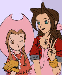 aerith_gainsborough digimon digimon_adventure final_fantasy looking_at_viewer one_eye_closed smile tachikawa_mimi v wink