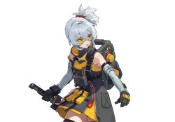 Rule 34 | 1girl, facing away, gloves, goggles, hair tie, highres, looking to the side, official art, open mouth, orange eyes, ponytail, shirt, short hair, skirt, sleeveless, sleeveless shirt, soldier 11 (zenless zone zero), solo, transparent background, white hair, zenless zone zero