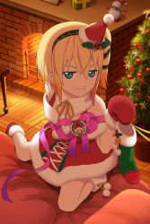 Rule 34 | blonde hair, christmas, edna (tales), fireplace, gloves, official art, side ponytail, snowman, tales of (series)