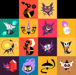 Rule 34 | alolan form, alolan marowak, bone, breath weapon, breathing fire, chandelure, closed mouth, commentary, creature, creatures (company), crescent moon, dog, eating, english commentary, fire, floating, frown, full body, game freak, gem, gen 1 pokemon, gen 2 pokemon, gen 3 pokemon, gen 5 pokemon, gen 6 pokemon, gen 7 pokemon, gengar, ghost, haunter, highres, holding, holding bone, holding gem, horns, houndoom, houndour, jack-o&#039;-lantern, julesdrawz, lampent, litwick, looking at viewer, looking back, mega pokemon, mega sableye, moon, nintendo, no humans, phantump, pokemon, pokemon (creature), purple fire, red eyes, sableye, sharp teeth, sitting, smile, teeth, tongue, tongue out, umbreon, yellow eyes