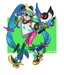 Rule 34 | 1girl, chatot, creatures (company), game freak, gen 4 pokemon, hatsune miku, highres, multicolored pants, nintendo, normal miku (project voltage), official alternate costume, pants, pokemon, pokemon (creature), project voltage, vocaloid, yuxiao o