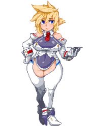 Rule 34 | 1girl, bare shoulders, blonde hair, blue eyes, breasts, colorized, full body, gen&#039;en (sioherashi), large breasts, lowres, solo, standing, tagme, thick thighs, thighs