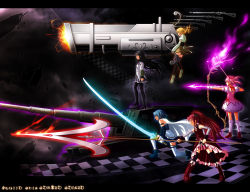 Rule 34 | 10s, 5girls, akemi homura, alternate weapon, boots, bow (weapon), brown legwear, checkered floor, detached sleeves, drill hair, epic, fingerless gloves, floor, gloves, gun, hair ornament, hairpin, huge weapon, kaname madoka, letterboxed, madoka runes, magical girl, magical musket, mahou shoujo madoka magica, mahou shoujo madoka magica (anime), md5 mismatch, miki sayaka, military, military vehicle, motor vehicle, multiple girls, pantyhose, pleated skirt, polearm, puffy sleeves, ribbon, rifle, sakura kyoko, shian (my lonly life.), skirt, spear, striped clothes, striped legwear, striped thighhighs, sword, tank, thighhighs, tiro finale, tomoe mami, twin drills, twintails, vehicle, vertical-striped clothes, vertical-striped legwear, vertical-striped thighhighs, weapon, zettai ryouiki