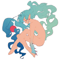 Rule 34 | 1990s (style), 1boy, androgynous, aqua hair, bad id, bad pixiv id, bishoujo senshi sailor moon, bishoujo senshi sailor moon supers, completely nude, earrings, closed eyes, facial mark, fish eye (sailor moon), jewelry, long hair, low-tied long hair, male focus, nude, pointy ears, retro artstyle, solo, tochiko (spi), trap, very long hair, white background