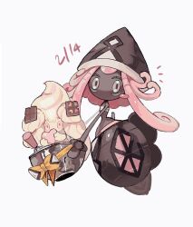 Rule 34 | alcremie, alternate color, black skin, blue eyes, bow, bowl, chocolate, colored skin, creatures (company), dated, game freak, gen 7 pokemon, gen 8 pokemon, heart, highres, holding, holding bowl, homilmugi, legendary pokemon, looking at viewer, nintendo, no humans, notice lines, pink eyes, pink hair, pokemon, pokemon (creature), shiny pokemon, simple background, tapu lele, two-tone eyes, whisk, white background, yellow bow