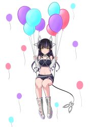 Rule 34 | 1girl, balloon, belt, black hair, black skirt, black tube top, blunt bangs, blush, boots, breasts, cleavage, closed mouth, clothing cutout, commentary request, cross-laced footwear, demon girl, demon horns, demon tail, full body, grey sweater, highres, horns, jewelry, kiyama motonobu, kojo anna, kojo anna (2nd costume), lace-up boots, lace trim, long hair, looking at viewer, medium breasts, midriff, multicolored hair, nanashi inc., navel, official alternate costume, pencil skirt, pointy ears, purple belt, purple hair, ring, shoulder cutout, shrug (clothing), simple background, skirt, smile, solo, strapless, sugar lyric, sweater, tail, transparent background, tube top, twintails, two-tone hair, virtual youtuber, white footwear, yellow eyes