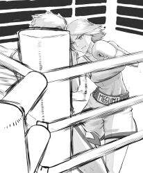 Rule 34 | 1boy, 1girl, boxing, boxing gloves, boxing ring, commission, fighting, greyscale, monochrome, original, pixiv commission, rggr, tagme