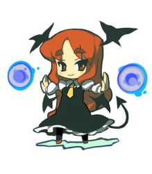 Rule 34 | 1girl, bad id, bad pixiv id, chibi, demon girl, embodiment of scarlet devil, female focus, full body, head wings, itsukia, koakuma, red eyes, red hair, simple background, solo, standing, touhou, white background, wings