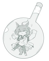 Rule 34 | 1girl, agnes tachyon (umamusume), ahoge, bubble, chemical structure, closed eyes, commentary, earrings, flask, hair between eyes, high heels, highres, horse girl, horse tail, jewelry, medium hair, messy hair, mini person, minigirl, necktie, pantyhose, round-bottom flask, sakifox, single earring, sleeves past fingers, sleeves past wrists, solo, sweater, tail, umamusume, zipper