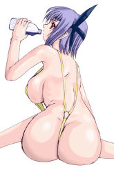 Rule 34 | 1girl, armpits, ass, ayane (doa), back, bare shoulders, breasts, butt crack, dead or alive, headband, huge ass, huge breasts, large breasts, purple hair, red eyes, sideboob, slingshot swimsuit, solo, swimsuit, tecmo