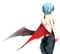 Rule 34 | 1girl, alternate costume, back, backless dress, backless outfit, bare back, bare shoulders, bat wings, blue hair, cowboy shot, dress, female focus, formal, from behind, low wings, no headwear, no headwear, aged up, realistic, red eyes, remilia scarlet, short hair, solo, sousou (sousouworks), touhou, wings