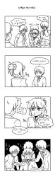 Rule 34 | &gt;:o, 10s, 1girl, 4boys, 4koma, :o, blush, comic, covering face, crying, feelition, greyscale, hair ribbon, hand on another&#039;s shoulder, highres, hug, hug from behind, kimi no na wa., korean text, miyamizu mitsuha, monochrome, multiple boys, multiple persona, necktie, aged up, open mouth, ribbon, scared, school uniform, shaded face, spoilers, sweat, nervous sweating, tachibana taki, tears, trembling, v-shaped eyebrows, aged down