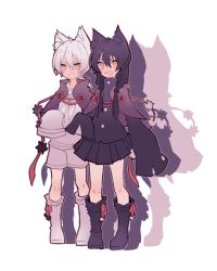 Rule 34 | 1bitheart, 1boy, 1girl, :d, animal ears, black capelet, black coat, black footwear, black hair, black skirt, braid, brother and sister, capelet, coat, flower knot, fox ears, full body, gakuran, looking at viewer, miwasiba, neckerchief, official art, open mouth, pleated skirt, red ribbon, ribbon, sailor collar, school uniform, serafuku, shorts, siblings, skirt, sleeves past fingers, sleeves past wrists, smile, transparent background, twin braids, white coat, white footwear, white hair, white neckerchief, white sailor collar, white serafuku, white shorts, yakumo kuroku, yakumo shiroro, yellow eyes