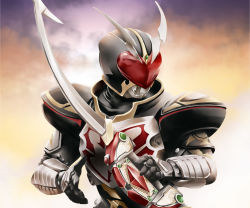 Rule 34 | 1boy, bow (weapon), goggles, helmet, hitomi2230, holding, holding sword, holding weapon, kamen rider, kamen rider blade (series), kamen rider chalice, looking to the side, male focus, shoulder pads, solo, sword, upper body, weapon