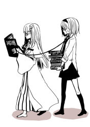 Rule 34 | 2girls, alice margatroid, bespectacled, book, crescent, crescent hair ornament, female focus, glasses, hair ornament, leash, monochrome, multiple girls, patchouli knowledge, spot color, tadano kagekichi, touhou