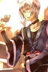 1boy curiosities_of_lotus_asia glasses male_focus memory_card morichika_rinnosuke short_hair silver_hair solo sunakumo touhou