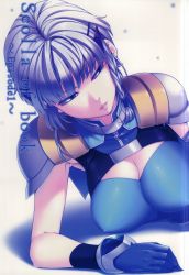 Rule 34 | 1girl, absurdres, blue eyes, braid, breasts, chisato kirin, cleavage, cover, cover page, female focus, gloves, hair ornament, hairclip, highres, large breasts, lips, seolla schweizer, short hair, silver hair, solo, super robot wars, super robot wars original generation