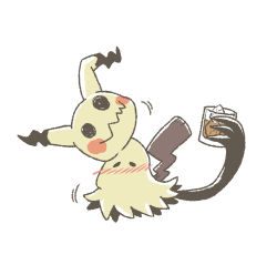 Rule 34 | alcohol, black eyes, blush, claws, commentary request, creatures (company), cup, drunk, full body, game freak, gen 7 pokemon, glass, highres, holding, holding cup, ice, ice cube, kotobukkii (yt lvlv), liquid, mimikyu, nintendo, no humans, pokemon, pokemon (creature), simple background, solo, white background