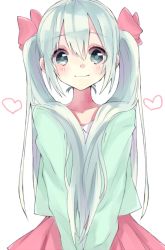 Rule 34 | 1girl, green eyes, green hair, hatsune miku, highres, long hair, matching hair/eyes, nnh syota, skirt, solo, twintails, tyanotya, very long hair, vocaloid, white background