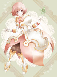 Rule 34 | 00s, 1girl, bad id, bad pixiv id, blue eyes, blush, boots, clover, dress, estellise sidos heurassein, four-leaf clover, full body, gloves, green background, highres, knee boots, megumilk, pants, pink hair, short hair, solo, tales of (series), tales of vesperia