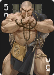 Rule 34 | 1boy, abs, anklet, arm hair, bad id, bad pixiv id, bag, bald, bara, bead necklace, beads, black eyes, black hair, card, clover, facial hair, hairy, jewelry, large pectorals, long sideburns, looking at viewer, male focus, manly, mature male, monk, muscular, muscular male, navel, navel hair, necklace, nipples, no pants, original, pectorals, sideburns, smile, solo, staff, stubble, thick arms, thick eyebrows, thick thighs, thighs, toga, tooboshoo, topless male
