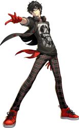 Rule 34 | 10s, 1boy, amamiya ren, full body, glasses, gloves, headphones, headphones around neck, male focus, official art, outstretched arm, pants, persona, persona 5, persona 5: dancing star night, persona dancing, plaid, plaid pants, shoes, short hair, smile, sneakers, solo, standing, transparent background