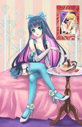 Rule 34 | 10s, bad anatomy, bed, cake, cat, elbow gloves, flower, food, gloves, high heels, highres, panty &amp; stocking with garterbelt, panty (psg), photo (medium), shoes, sitting, stocking (psg), thighhighs