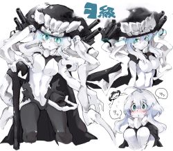 Rule 34 | 10s, 1girl, abyssal ship, aqua eyes, bad id, bad pixiv id, blush, bodysuit, cape, iroyopon, kantai collection, multiple views, silver hair, staff, wo-class aircraft carrier