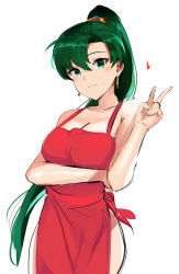 Rule 34 | 1girl, apron, bad id, bad tumblr id, blush, breasts, cleavage, fire emblem, fire emblem: the blazing blade, fire emblem heroes, green eyes, green hair, high ponytail, highres, large breasts, long hair, looking at viewer, lyn (fire emblem), naked apron, nintendo, ormille, ponytail, sideboob, smile, solo