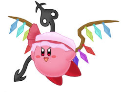 Rule 34 | crossover, flandre scarlet, full body, hat, kirby, kirby (series), mob cap, nintendo, no humans, parody, simple background, solo, tail, touhou, white background, wings