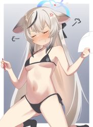 Rule 34 | 1girl, absurdres, alternate costume, anger vein, animal ears, armpits, bare shoulders, bikini, black bikini, black socks, blue archive, blush, bow, breasts, cleavage, closed eyes, collarbone, commentary request, dual wielding, embarrassed, frilled skirt, frills, gradient background, grey hair, hadanugi dousa, hair between eyes, hair bow, hair ribbon, halo, highres, hizikata398, holding, holding paper, holding pen, japanese clothes, kimono, kneehighs, kneeling, kokona (blue archive), long hair, low twintails, medium breasts, multicolored hair, navel, open clothes, open kimono, paper, pen, ribbon, sidelocks, simple background, skirt, sleeveless, smile, socks, solo, spaghetti strap, spread legs, stomach, streaked hair, sweatdrop, swimsuit, tiger ears, tiger girl, twintails, two-tone hair