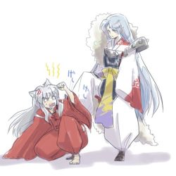 Rule 34 | 2boys, animal ears, bad id, bad pixiv id, brothers, bullying, crise, dog ears, facial mark, forehead mark, inuyasha, inuyasha (character), long hair, lowres, male focus, multiple boys, open mouth, pointy ears, sesshoumaru, siblings, white hair
