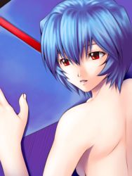 Rule 34 | ayanami rei, bad id, bad pixiv id, bare shoulders, blue hair, completely nude, neon genesis evangelion, nude, red eyes, short hair, solo, yagitori