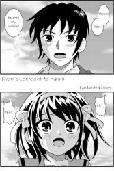 Rule 34 | comic, confession, greyscale, hard-translated, kandanchi, kyon, monochrome, suzumiya haruhi, suzumiya haruhi no yuuutsu, third-party edit