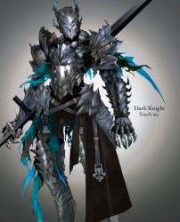 Rule 34 | 1boy, armor, character name, full armor, gauntlets, greaves, grey background, helm, helmet, holding, holding sword, holding weapon, horocca, looking at viewer, male focus, overlord (maruyama), pauldrons, plate armor, shoulder armor, solo, standing, sword, touch me, waist cape, weapon